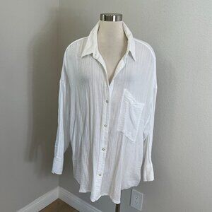Abercrombie & Fitch Womens Plus XXL Oversized White Gauze Button Up Shirt Blouse